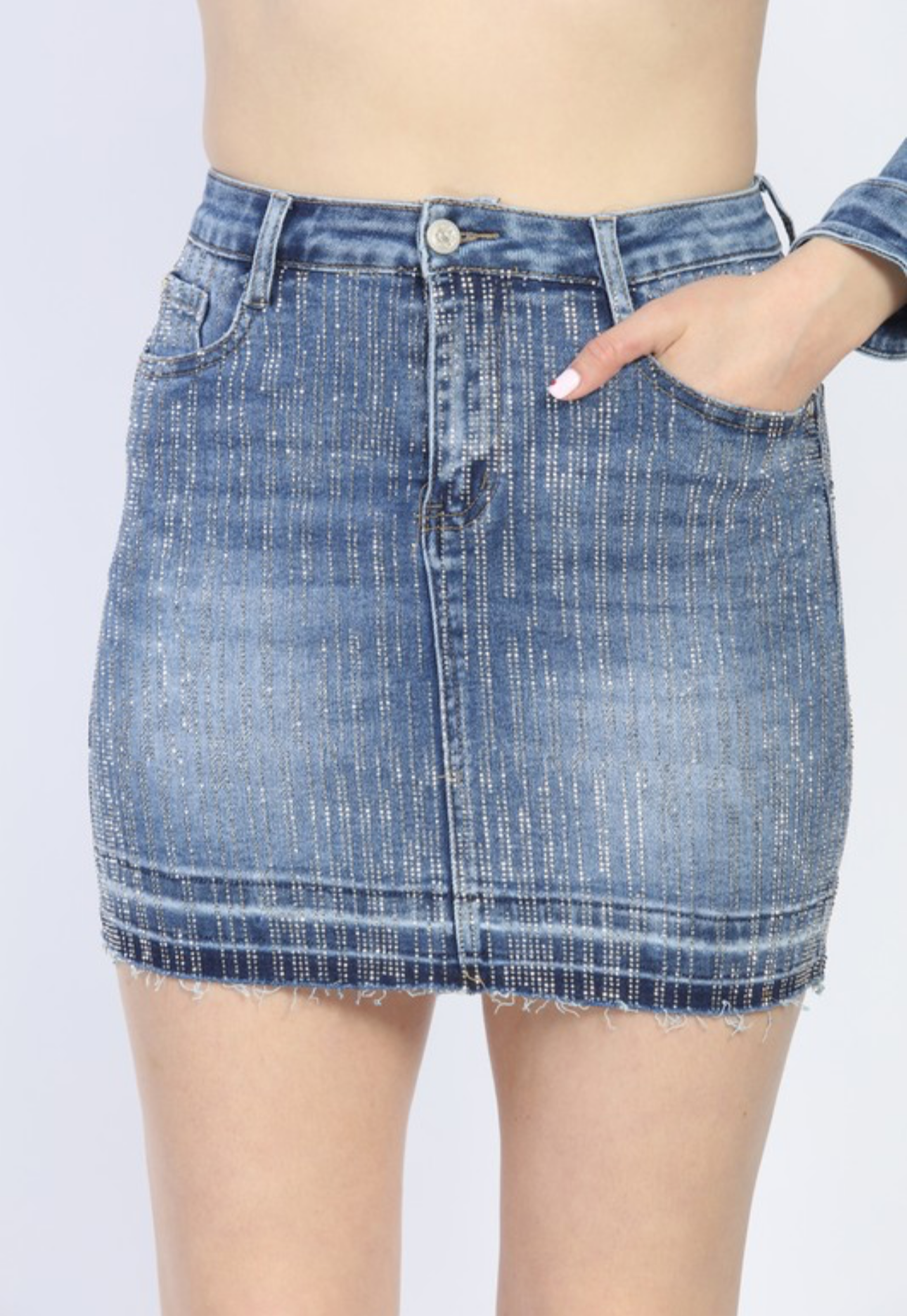 MIA Embellished Shiny Jean Skirt