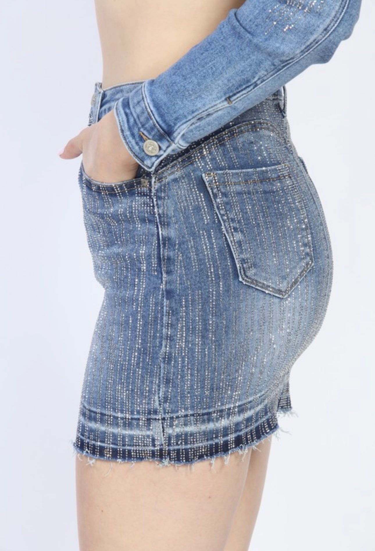 MIA Embellished Shiny Jean Skirt