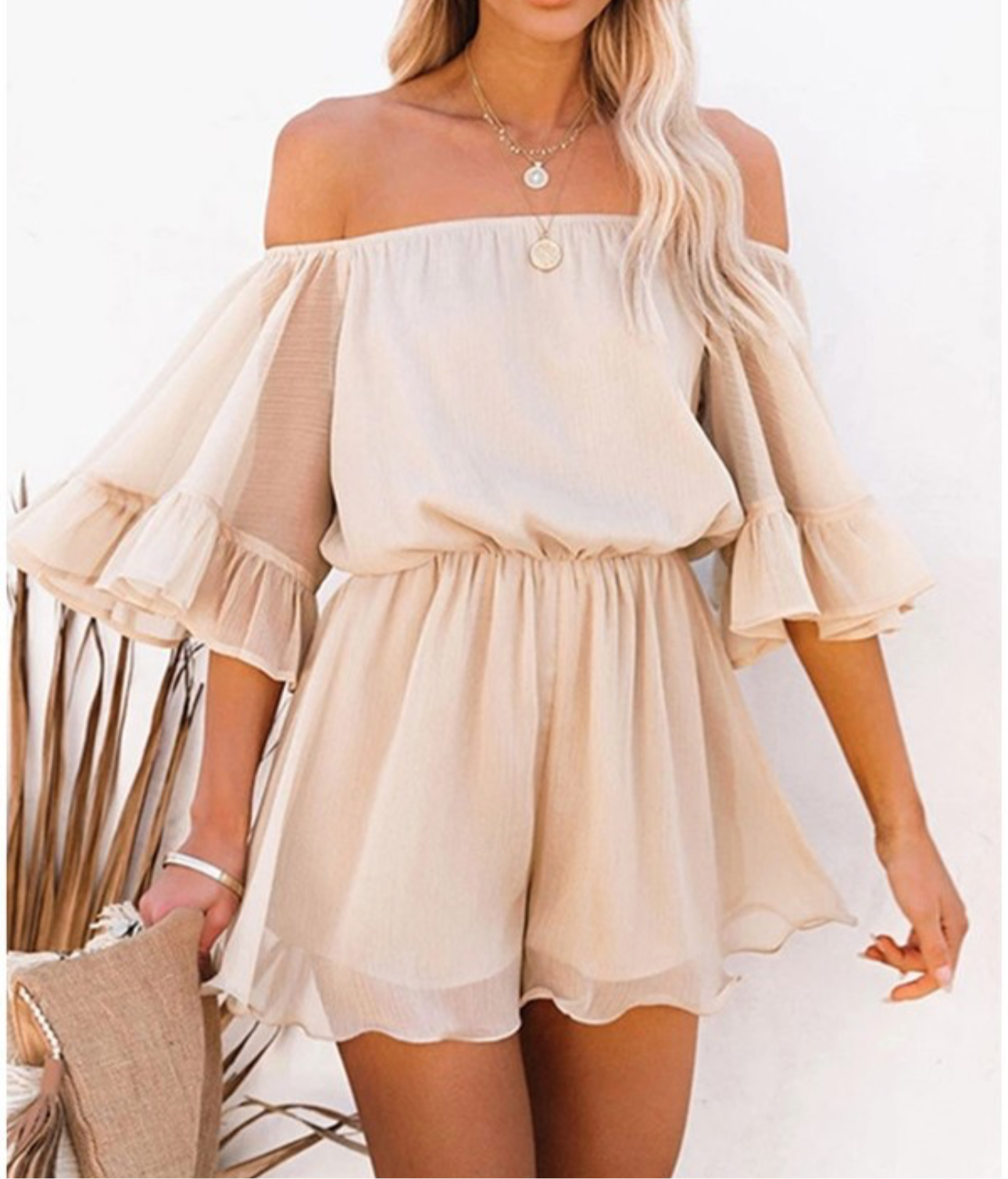 Off Shoulder Ruffle Sleeves Romper