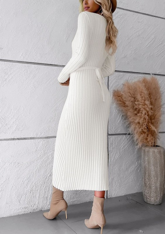 AMARI Ribbed long sleeve midi dress