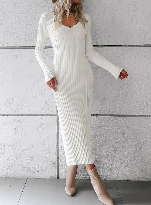 AMARI Ribbed long sleeve midi dress