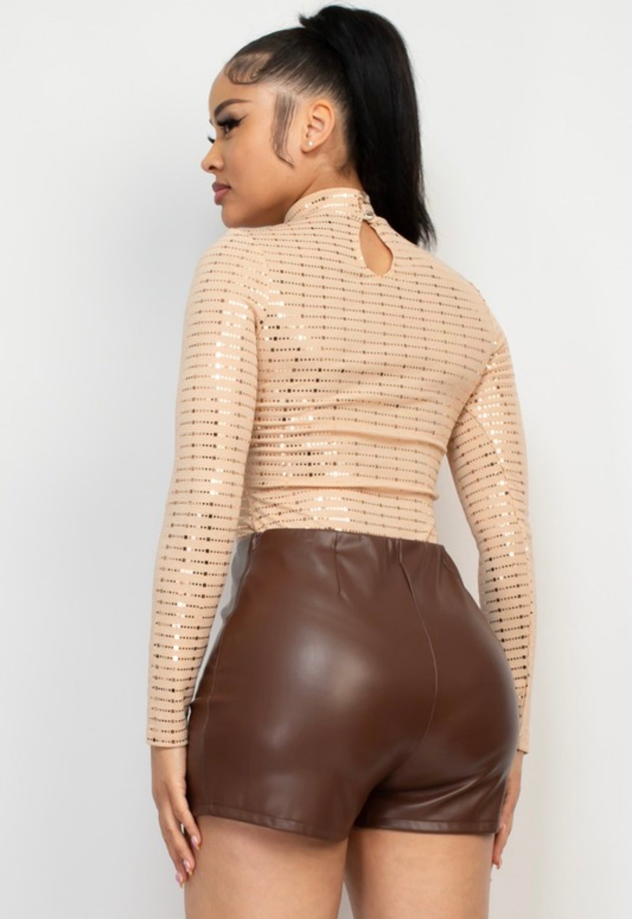Long Sleeve Sheer Mesh Studded Bodysuit