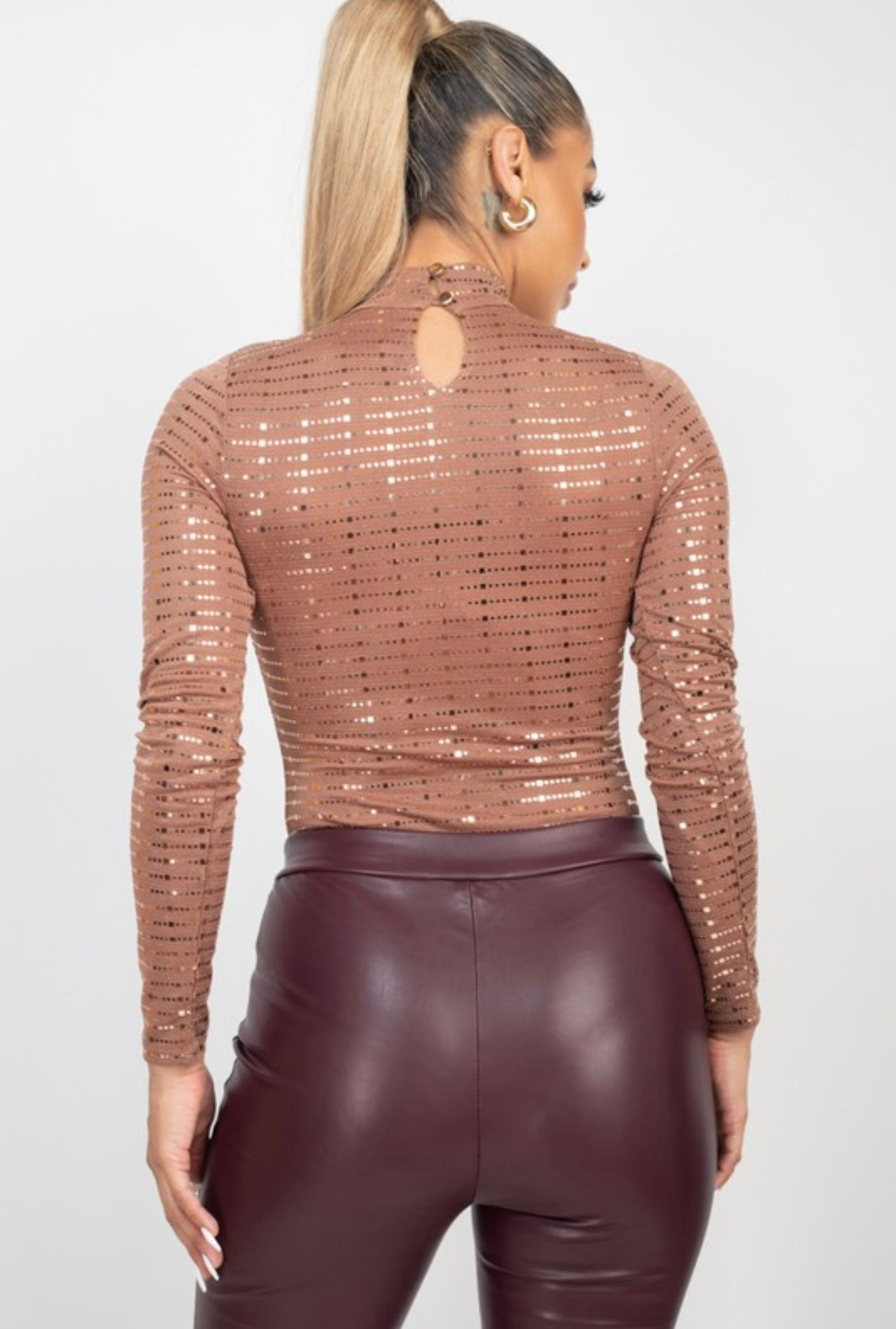 Long Sleeve Sheer Mesh Studded Bodysuit