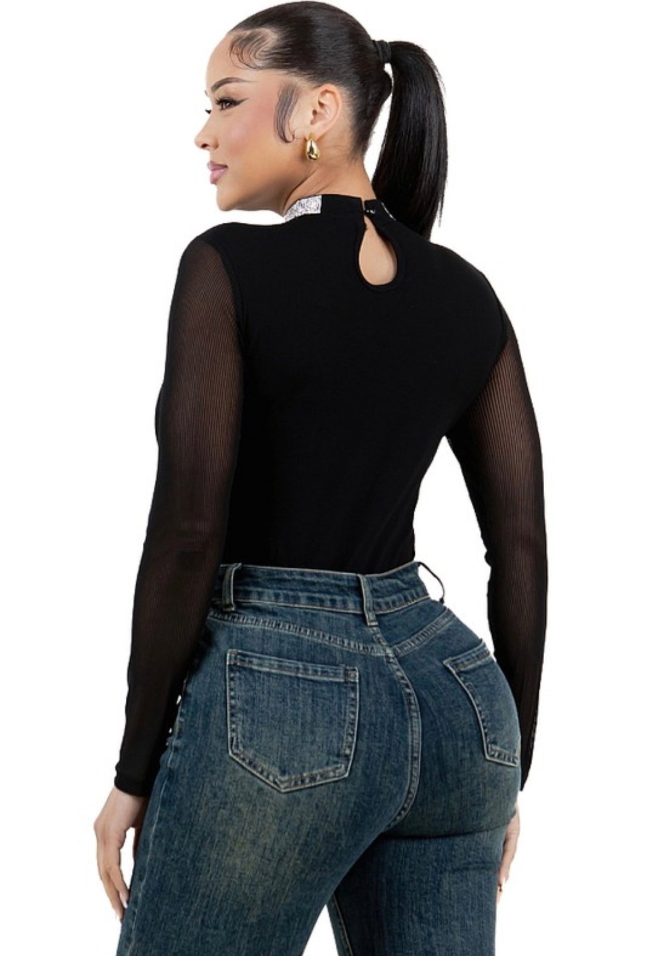 Sheer Mesh Rhinestone  Top